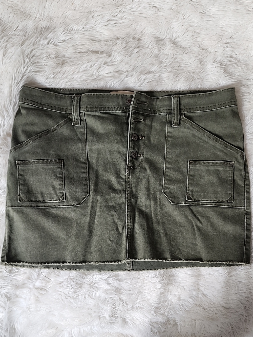 Hollister Olive Utility Button-Front Mini Skirt